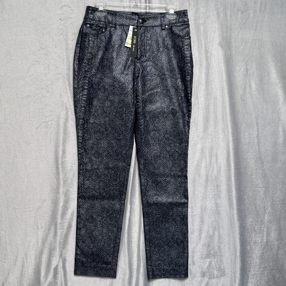 E39 By Eric Jeans Womens 6 Gunmetal Metallic Snake Print Straight Pants New